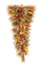 C-250060 - 32" Matte Gold Longleaf Teardrop w/Red Berries/Shiny Green Ball Ornaments / Gold Leaves.
