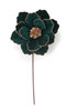 21" Emerald Green Velvet Magnolia Stem with Gold Glitter Edge