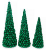 Mixed Glittered/Reflective Green Ball Cone Trees - 4', 5', 6' Tall. Sold Separately.