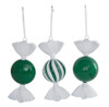 Set of 3 Green/White Shiny Candy Ornaments