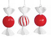 Set of 3 Green/White Shiny Candy Ornaments