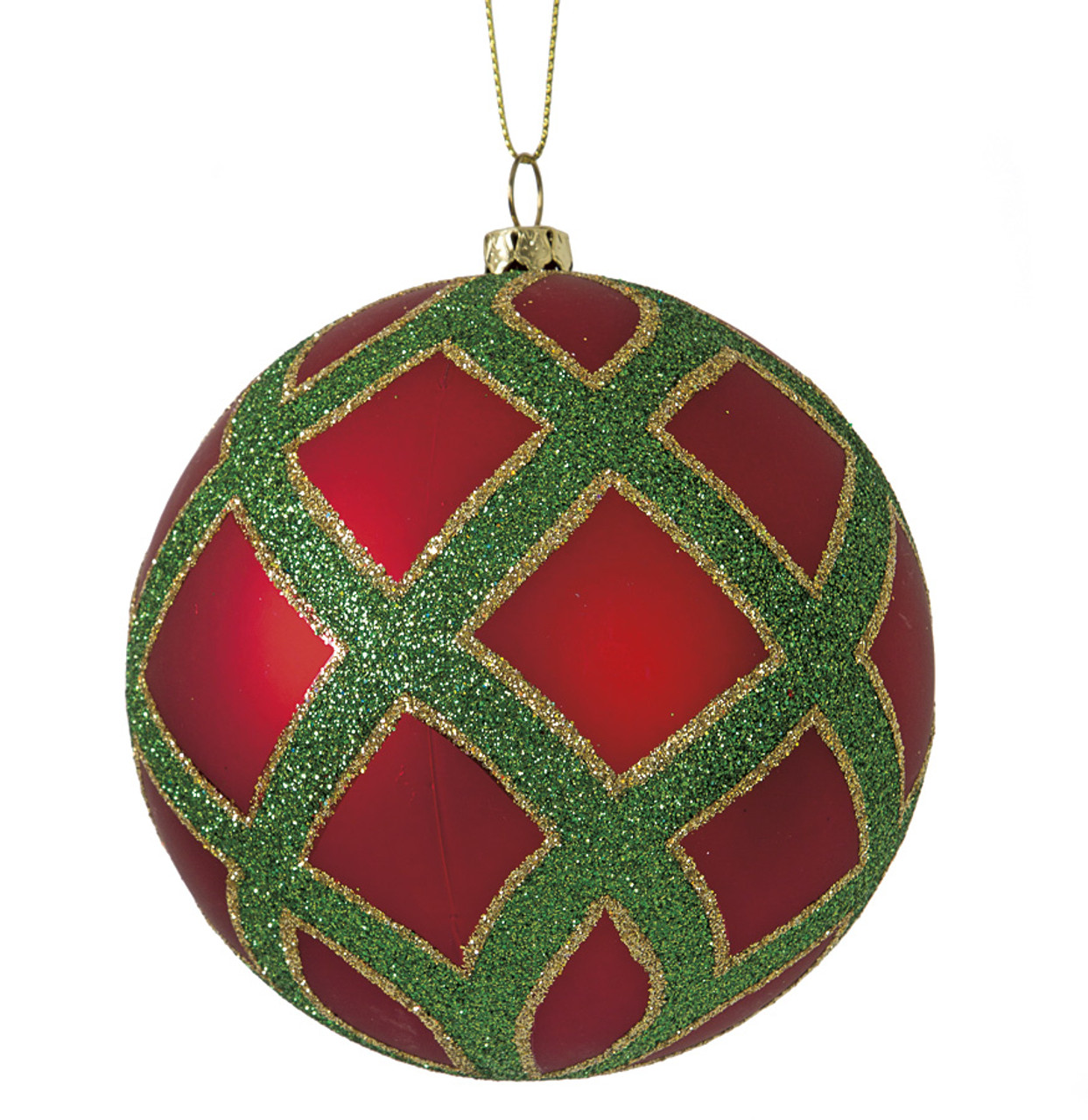 100mm Diamond Pattern Ball Ornament: Purple, Green, Gold