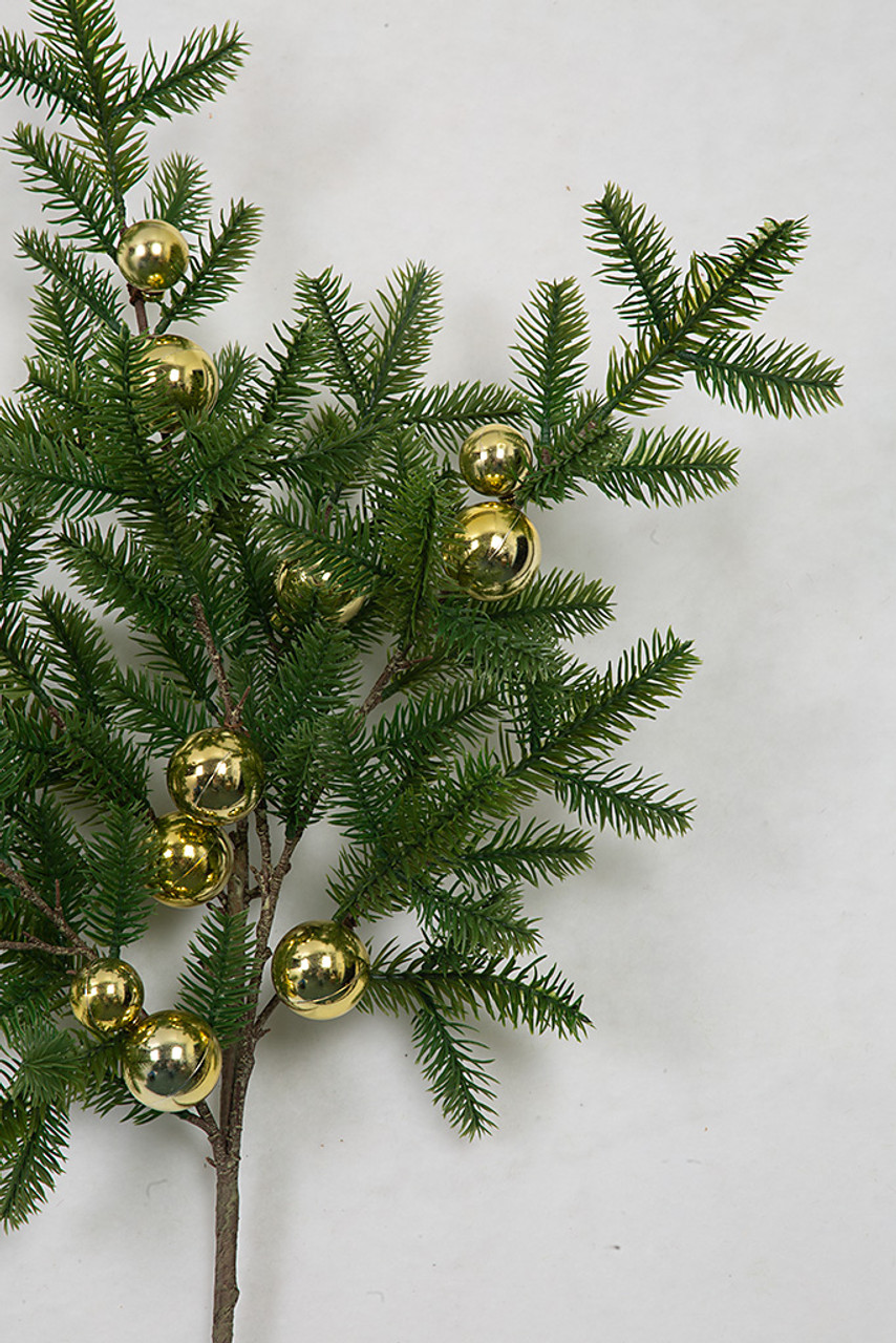36" Pine Spray with Shiny Ornament Balls in 4 colors Autograph Foliages