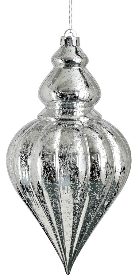 12 Inch Mercury Glass Finish Finial Ornament Autograph Foliages