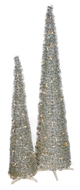 5' and 7' Silver Tinsel Pop Up Trees