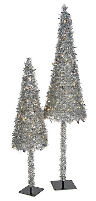 5 Ft And 7 Ft Silver Tinsel Pull Up Trees With Led Lights Autograph Foliages