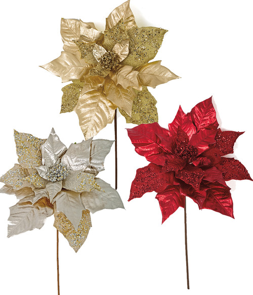 Metallic/Glittered Poinsettias |  Gold, Red, or Champagne