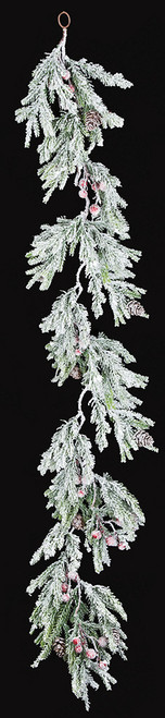 6' Flocked Norfolk Pine Garland with Berries & Pine Cones