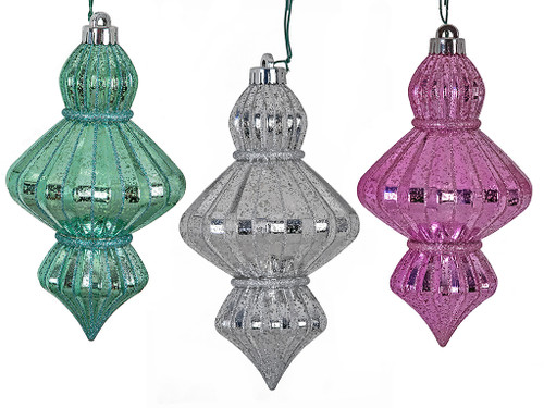8.5" Mercury Glass Finish Finials - Sold in 3 Color - Aqua, Pink, or Silver