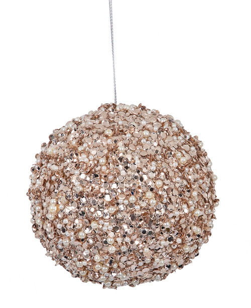 4" Rose Champagne Gold Beaded/Glittered Ball