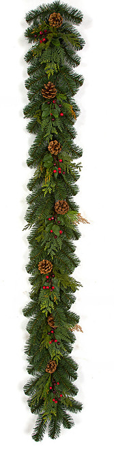6' Barrington Pine Garland with Pine Cones and Red Berries