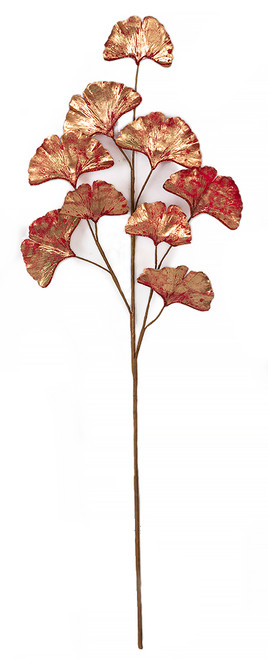 28" Gold Metallic Red Ginkgo Spray