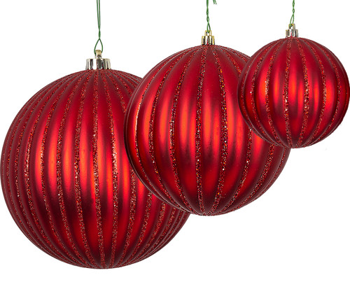 Red Matte Ball Ornaments with Glitter