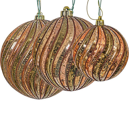 Rose Gold/Champagne/Olive Swirl Ball Ornaments with Glitter