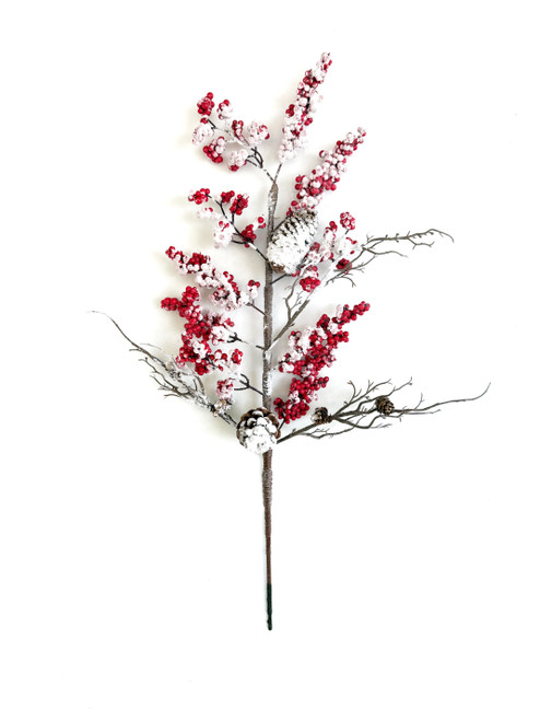 Flocked Red Berry Twig Spray