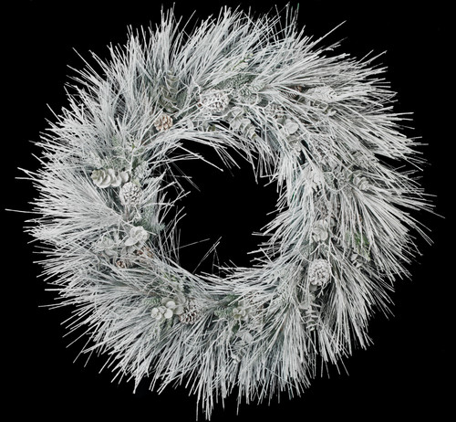 C-231520 - 48" Flocked Whitehall Pine Wreath with Pinecones/Fir/Eucalyptus