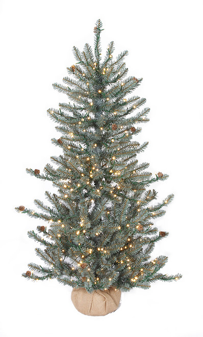 C-230944 - 4' Blue Fir Tree with LED Rice Lights and Pinecones