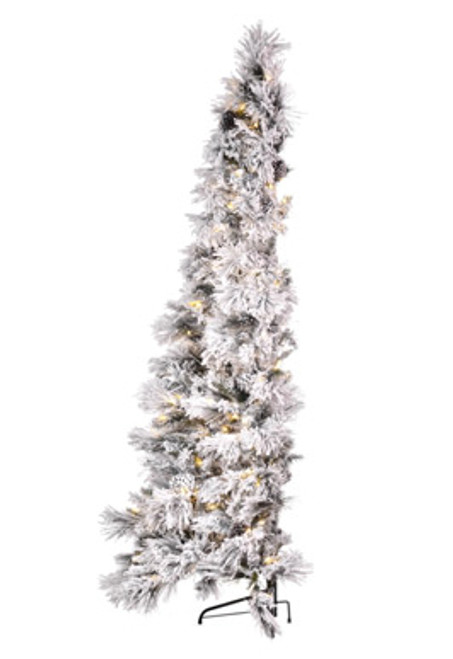 7.5' Flocked Bavarian Half Tree with Pinecones and LED Rice Lights