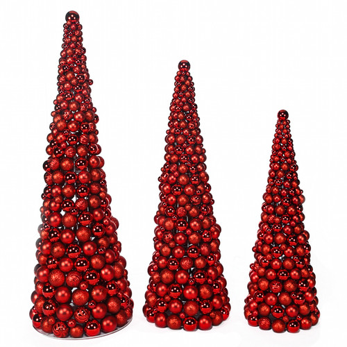 Mixed Red Ball Cone Trees - 3 Sizes
4', 5', 6' Trees
