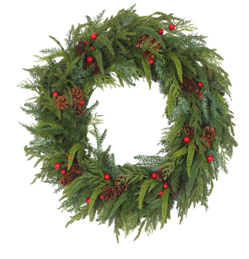 A-260350 - 34"  Natural Touch UV Mixed Cedar/Fir/Pine Wreath