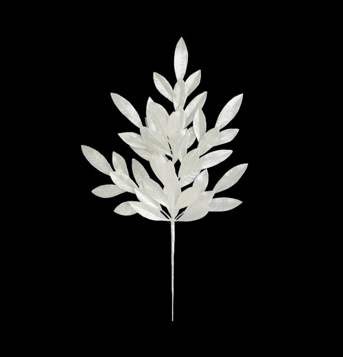 A-230160 - 23" Pearled Bay Leaf Spray - Iridescent White