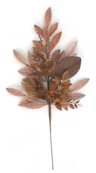 A-260090 - 27" Mixed Brown Bay Leaf/Ruscus/Magnolia Spray with Pine Cones