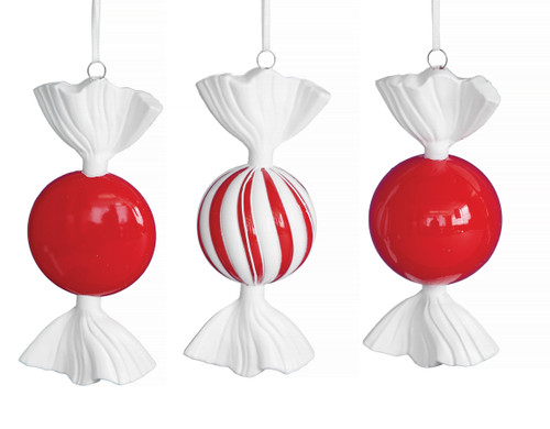 Set of 3 Green/White Shiny Candy Ornaments