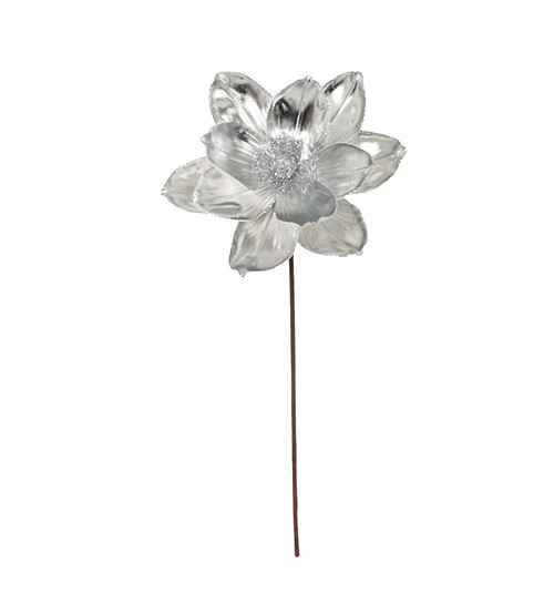 21.5" Metallic Silver Magnolia Stem w/Glittered Edge