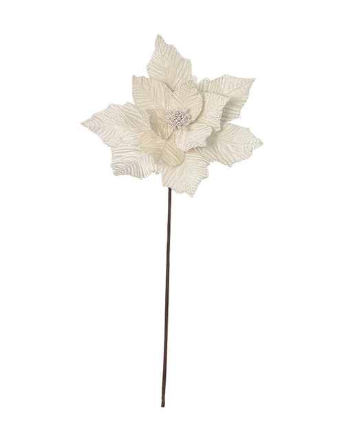 P-260120 - 21" Velvet Ivory Poinsettia Spray with Glittered Edge