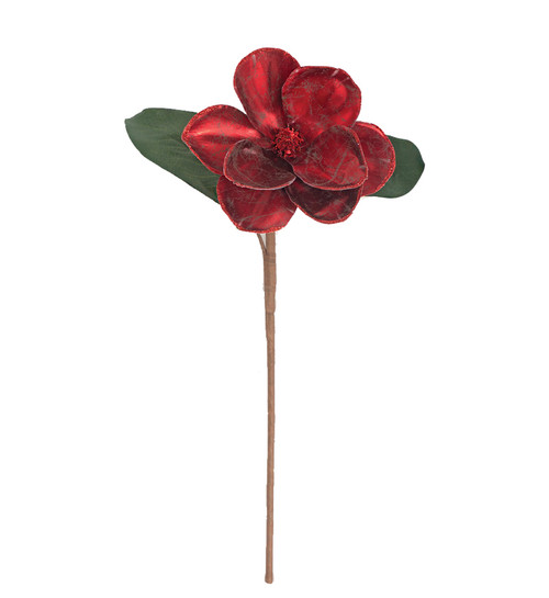 P-260360 - Metallic Burgundy Magnolia Spray with Glittered Edge