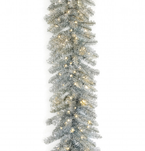 C-261064 -9' Silver Norway Tinsel Garland