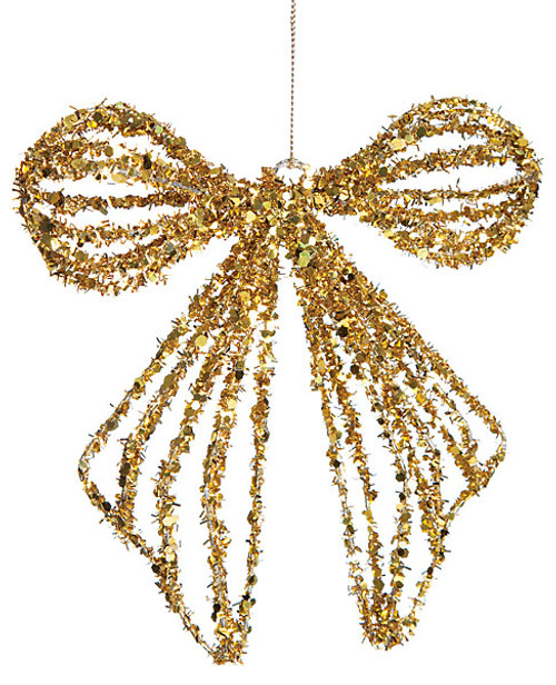 6 Inch Tinsel/Sequined Bow - Gold