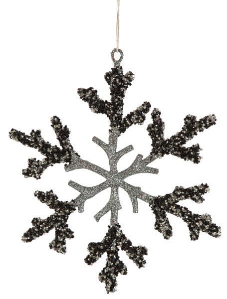 8 Inch Glittered Snowflake Ornament - Black/Silver | Autograph Foliages