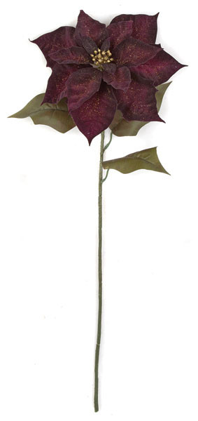 27.5" Velvet Poinsettia Stem with Gold Glitter | Autograph Foliages