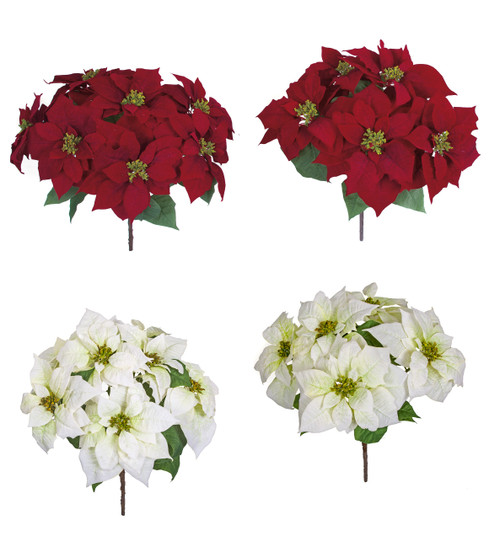21.5" or 24" Artificial Poinsettia Bushes Christmas Poinsettias