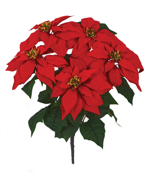 22” White and Red Poinsettia Stem with Red Berries