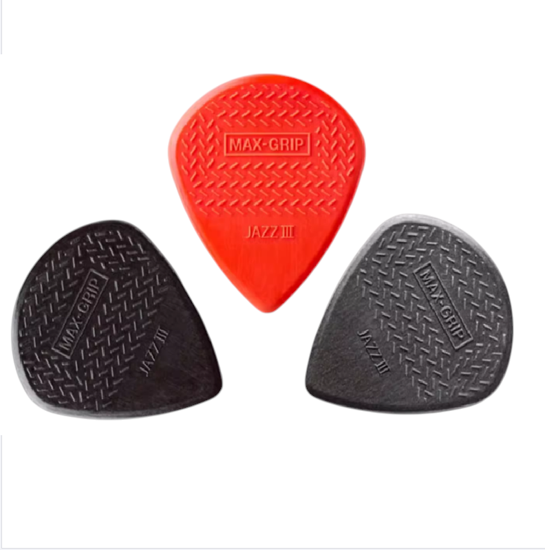 Dunlop Max-Grip Jazz III Picks – Carbon Fiber, Red Nylon, and