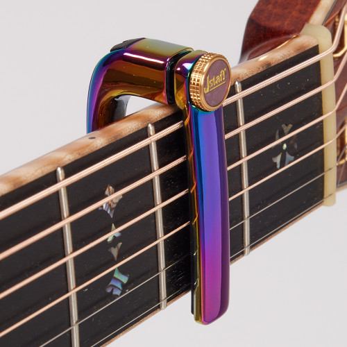 Jstaff J2 Cartridge Capo for Acoustic and Classical Guitar – Copper Alloy with Storage Pouch, Iridescent