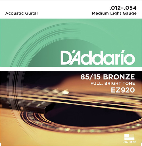 D'Addario EZ920 85/15 Bronze Medium Light Acoustic Guitar Strings – Balanced Tone & Playability