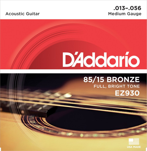 D'Addario EZ930 85/15 Bronze Medium Gauge Acoustic Guitar Strings – Balanced, Bold Tone, Long-Lasting Durability
