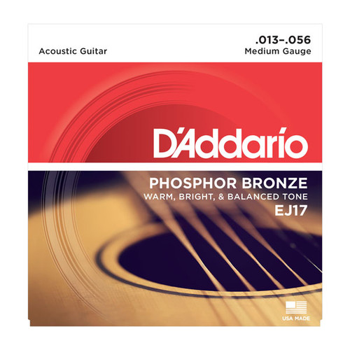 D'Addario EJ17 Phosphor Bronze Medium Acoustic Guitar Strings (13-56) – Bold, Resonant Tone & Durable Performance