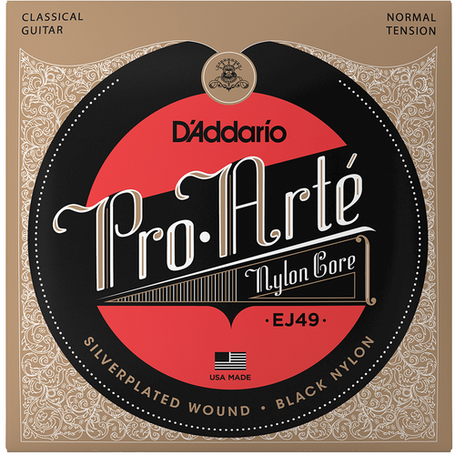 D'Addario EJ49 Pro-Arte Black Nylon Normal Tension Classical Guitar Strings – Warm, Mellow Tone & Precise Intonation