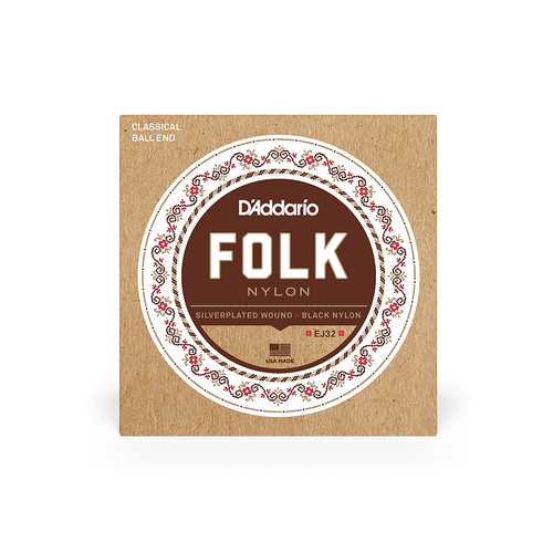 D'Addario EJ32 Folk Nylon Silver-Wound Ball End Classical Guitar Strings – Warm, Mellow Tone & Comfortable Playability