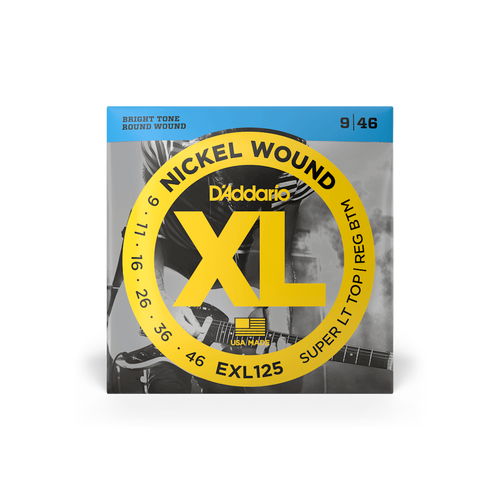 D'Addario EXL125 XL Nickel Wound Super Light Top/Regular Bottom Electric Guitar Strings (09-46) – Versatile Tone with Balanced Playability