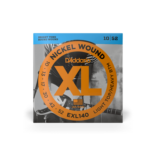 D'Addario EXL140 XL Nickel Wound Light Top/Heavy Bottom Electric Guitar Strings (10-52) – Balanced Tone with Enhanced Low-End Punch