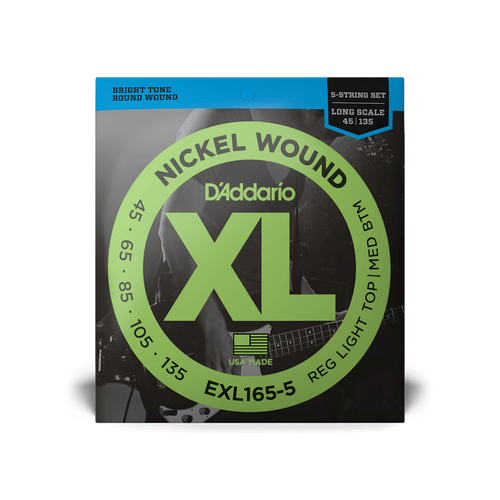 D'Addario EXL165-5 XL Nickel Wound Regular Light Top/Medium Bottom 5-String Electric Bass Guitar Strings (45-135) – Bright, Tight Low End with Balanced Playability