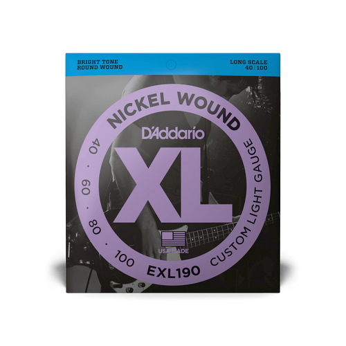 D'Addario EXL190 XL Nickel Wound Custom Light Long Scale Electric Bass Guitar Strings (40-100) – Bright, Tight Tone with Even Tension