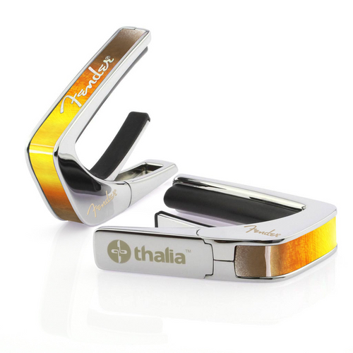Fender Sunburst Capo by Thalia – Officially Licensed, White Spaghetti Logo, Chrome Finish