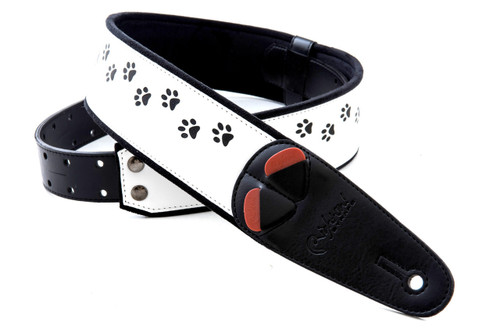 RightOn! Cat Guitar Strap – Playful Design with Paw Prints White
