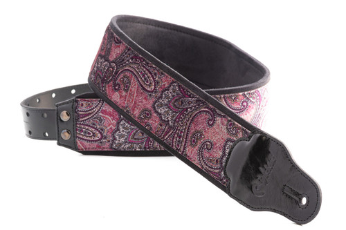 RightOn! Paisley Velvet-70 Wide Genuine Leather Guitar Strap BURGUNDY